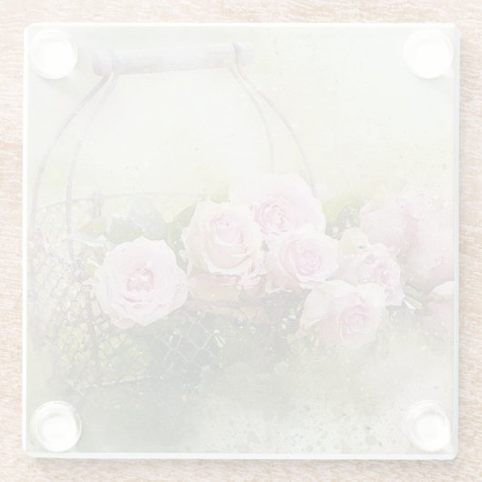 Rosen und Korb, rosa Glasuntersetzer (Rückseite)