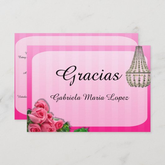 Rosen und Leuchter Quinceanera danken Ihnen Karten (Vorne/Hinten)