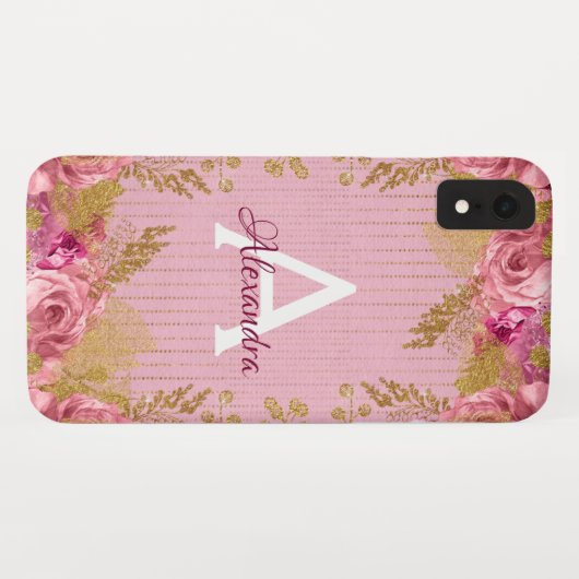 Rosen und Monogramm für den Blumenpinsel Case-Mate iPhone Hülle (Rückseite (Horizontal))