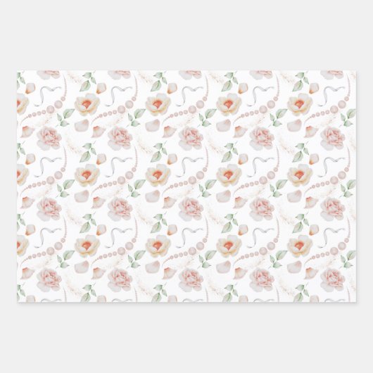 Rosen und Perlen Hochzeitsfarben Geschenkpapier Set (Vorderseite 2)