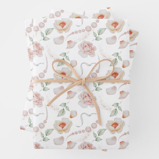 Rosen und Perlen Hochzeitsfarben Geschenkpapier Set (Beispiel)