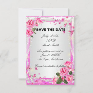 Rosen und Perlen Save the Date, rosa Einladung