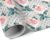 Rosen und Punkte in Rosa, rosa, rot Geschenkpapier (Rolleneckpunkt)