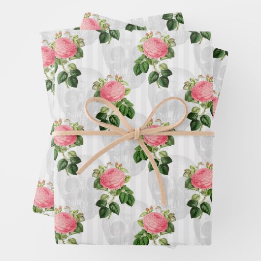 Rosen und Schädel in Rosa Geschenkpapier Set (Beispiel)