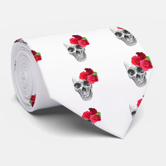 Rosen und Schädel Krawatte (Gerollt)