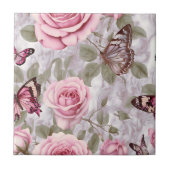 Rosen und Schmetterlinge Aquarell Fliese (Vorderseite)