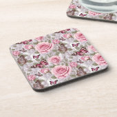 Rosen und Schmetterlinge Aquarell Getränkeuntersetzer (Linke Seite)