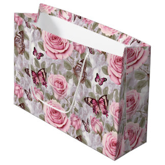 Rosen und Schmetterlinge Aquarell Große Geschenktüte