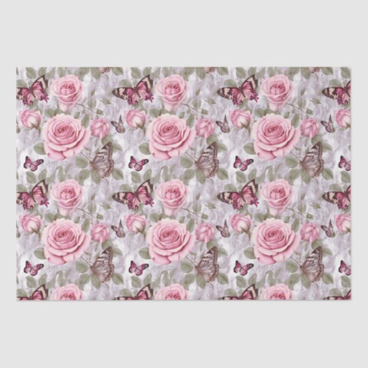 Rosen und Schmetterlinge Aquarell Seidenpapier (Vorderseite)