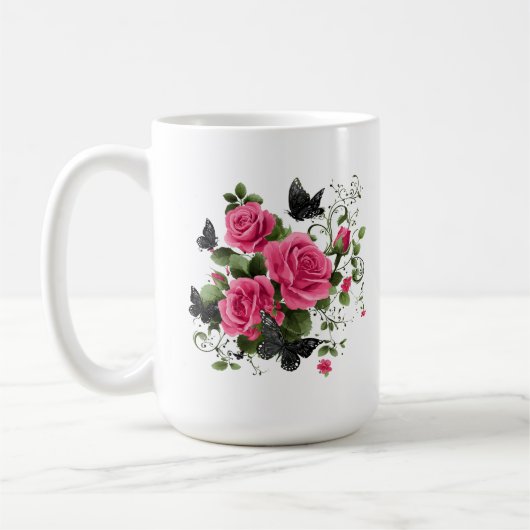 Rosen und Schmetterlinge, farbenfrohes Design, Kaffeetasse (Links)