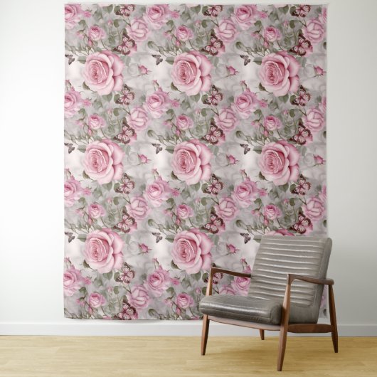 Rosen und Schmetterlinge Wasserfarbe Wandteppich (Beispiel)