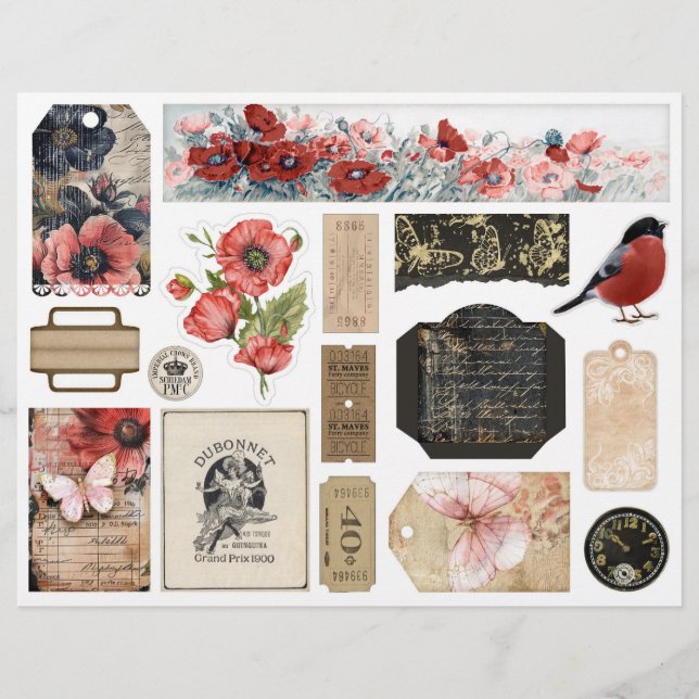 Rosen- und Schmetterlings-Ephemera-Junk-Journal-Ve (Vorderseite)