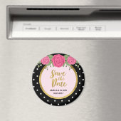 Rosen und Schwarz-weiße Polka Dot Save the Date Magnet (In Situ (Geschirrspüler))