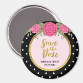 Rosen und Schwarz-weiße Polka Dot Save the Date Magnet (Vorderseite/Rückseite)