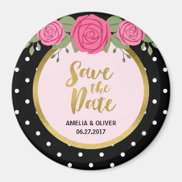 Rosen und Schwarz-weiße Polka Dot Save the Date Magnet