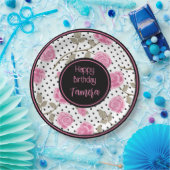 Rosen und schwarze Polka Punkte Personalisiert Pappteller (Party)