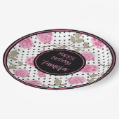 Rosen und schwarze Polka Punkte Personalisiert Pappteller (Schrägansicht)
