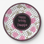 Rosen und schwarze Polka Punkte Personalisiert Pappteller (Vorderseite)