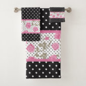 Rosen und schwarze und weiße Polka-Punkte Badhandtuch Set (Insitu)