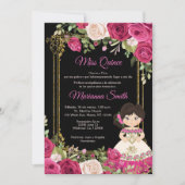 Rosen und schwarzer Hintergrund Quinceanera Einladung (Vorderseite)