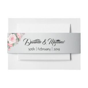 Rosen und Shiny Silver Floral Wedding Einladungsbanderole