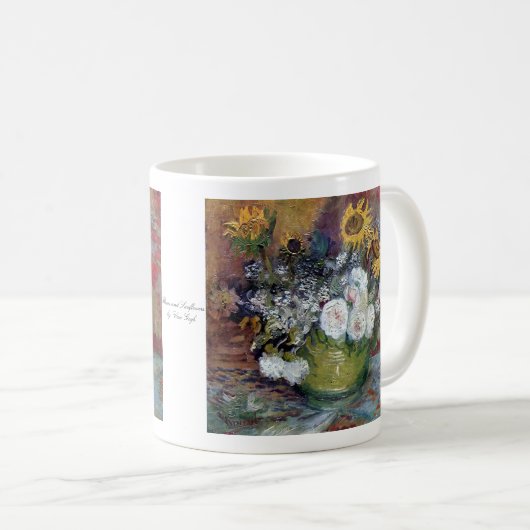 Rosen und Sonnenblumen durch Van Gogh Kaffeetasse (VorderseiteRechts)