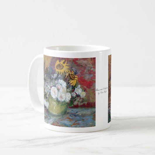 Rosen und Sonnenblumen durch Van Gogh Kaffeetasse (Vorderseite Links)
