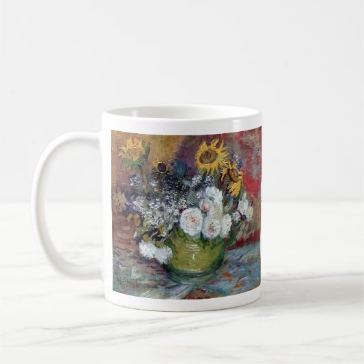 Rosen und Sonnenblumen durch Van Gogh Kaffeetasse (Links)