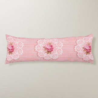Rosen und Spitze Vintage Rosa Reversibel Seitenschläferkissen
