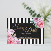 Rosen und Streifen Save the Date, rosa Date (Stehend Vorderseite)