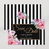 Rosen und Streifen Save the Date, rosa Date (Vorne/Hinten)