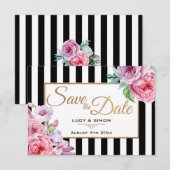 Rosen und Streifen Save the Date, rosa Date (Vorne/Hinten)