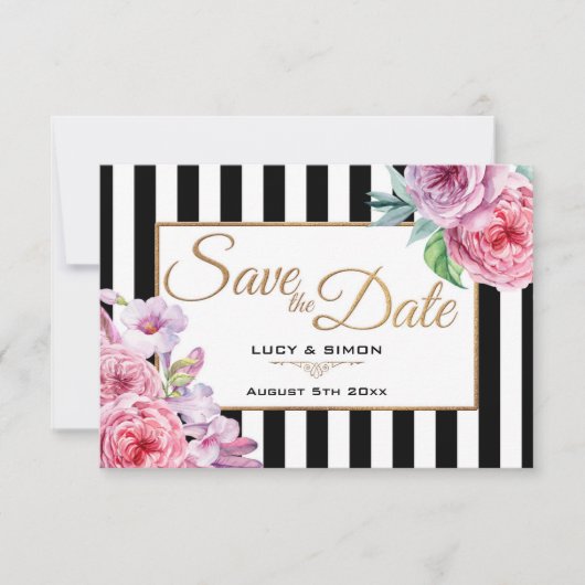 Rosen und Streifen Save the Date, rosa Save The Date (Vorderseite)
