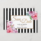 Rosen und Streifen Save the Date, rosa Save The Date (Vorne/Hinten)