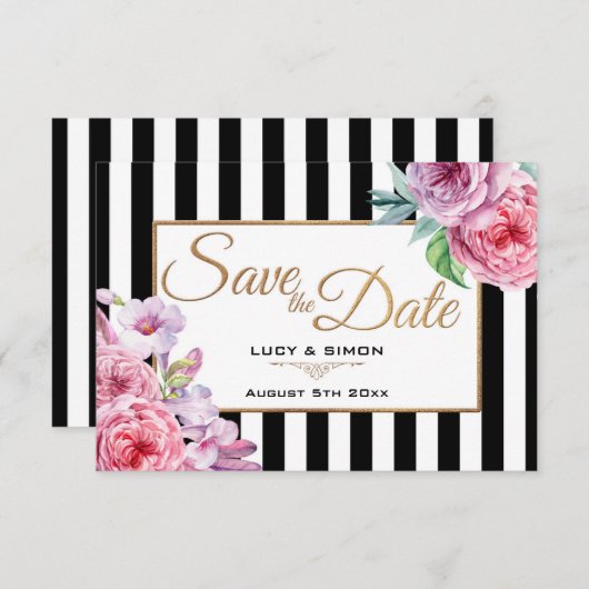 Rosen und Streifen Save the Date, rosa Save The Date (Vorne/Hinten)