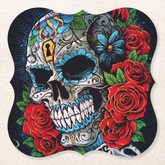 Rosen und sugarskull Tabellen-Untersetzer Untersetzer (Vorderseite)