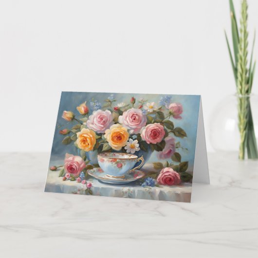 Rosen und Teetasse Karte (Vorderseite)