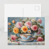 Rosen und Teetasse Postkarte (Vorne/Hinten)