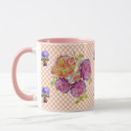 Rosen und Violetten Karo Shabby Wasserfarbe Tasse