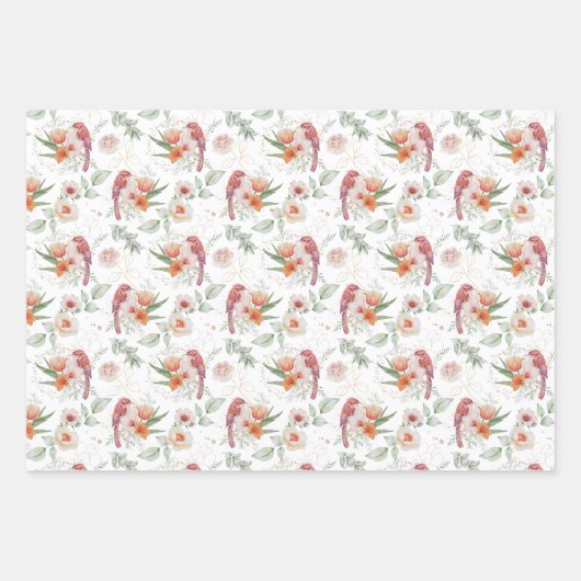 Rosen und Vögel Hochzeitfarben Geschenkpapier Set (Vorderseite 2)