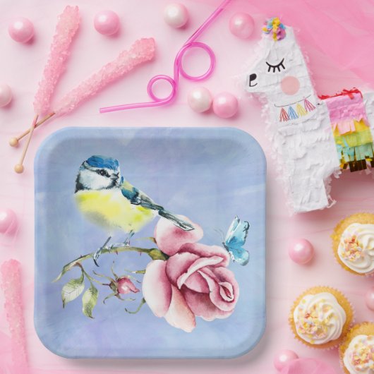 Rosen und Vogelpapierplatte Pappteller (Party)