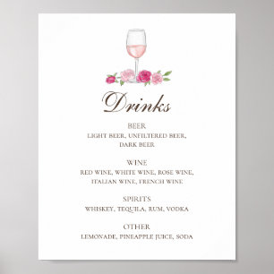 Rosen und Wein in Rosa. Blumengetränke Bar Poster