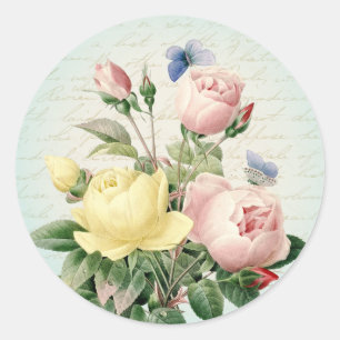 Rosen vintage Blumen Mädchen und feminine Aufklebe Runder Aufkleber