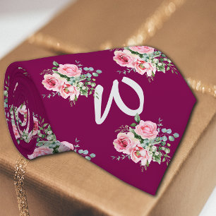 Rosen Vintage Herbst Personalisierter Anfangsbuchs Krawatte