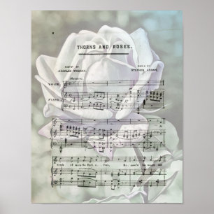 Rosen Vintage-Notenblatt-Kunstposter Poster