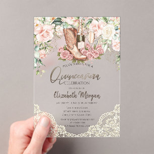 Rosen Wein Stiefel Spitze Quinceanera Acryleinladungen