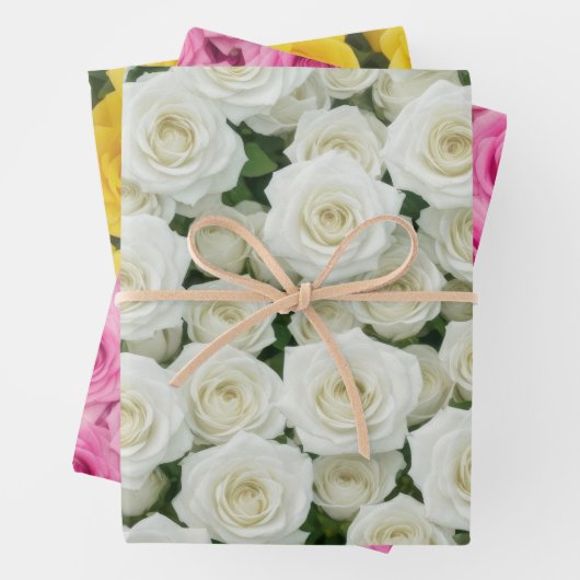 Rosen, weiß, rosa und gelb geschenkpapier set (Beispiel)