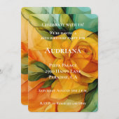 Rosen Yellow Green Floral Geburtstag Einladung (Vorne/Hinten)