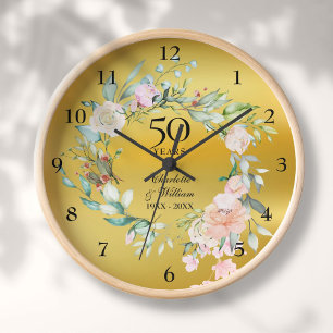 Rosen zum 50. Hochzeitstag Florales Goldfolie Uhr