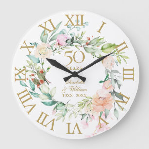 Rosen zur 50. goldenen Hochzeit Floral Große Wanduhr